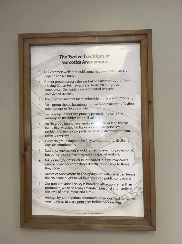 Additional view of the NA meeting space at Restoration Recovery Chattanooga, set up for group discussion