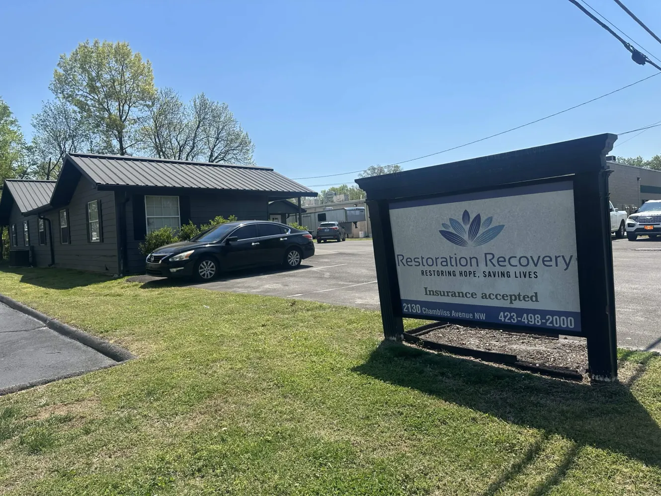 Restoration Recovery Suboxone and MAT clinic exterior with signage at 2130 Chambliss Avenue NW in Cleveland, Tennessee