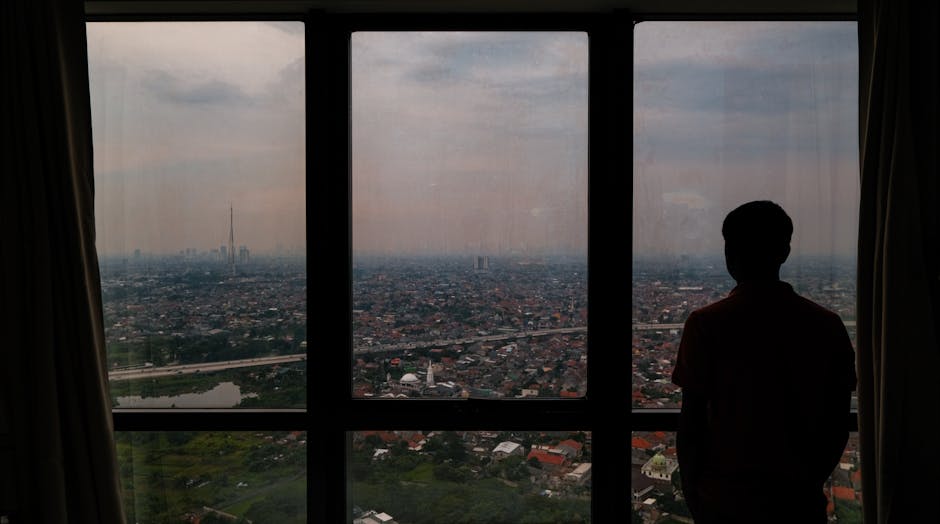 Person looking out a window in quiet reflection